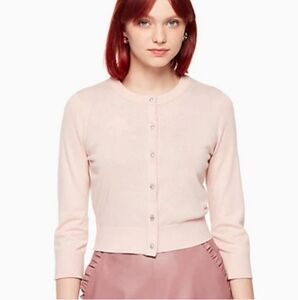 Kate Spade Blush Pink Jewel Button Cotton Cashmere Cardigan Sweater